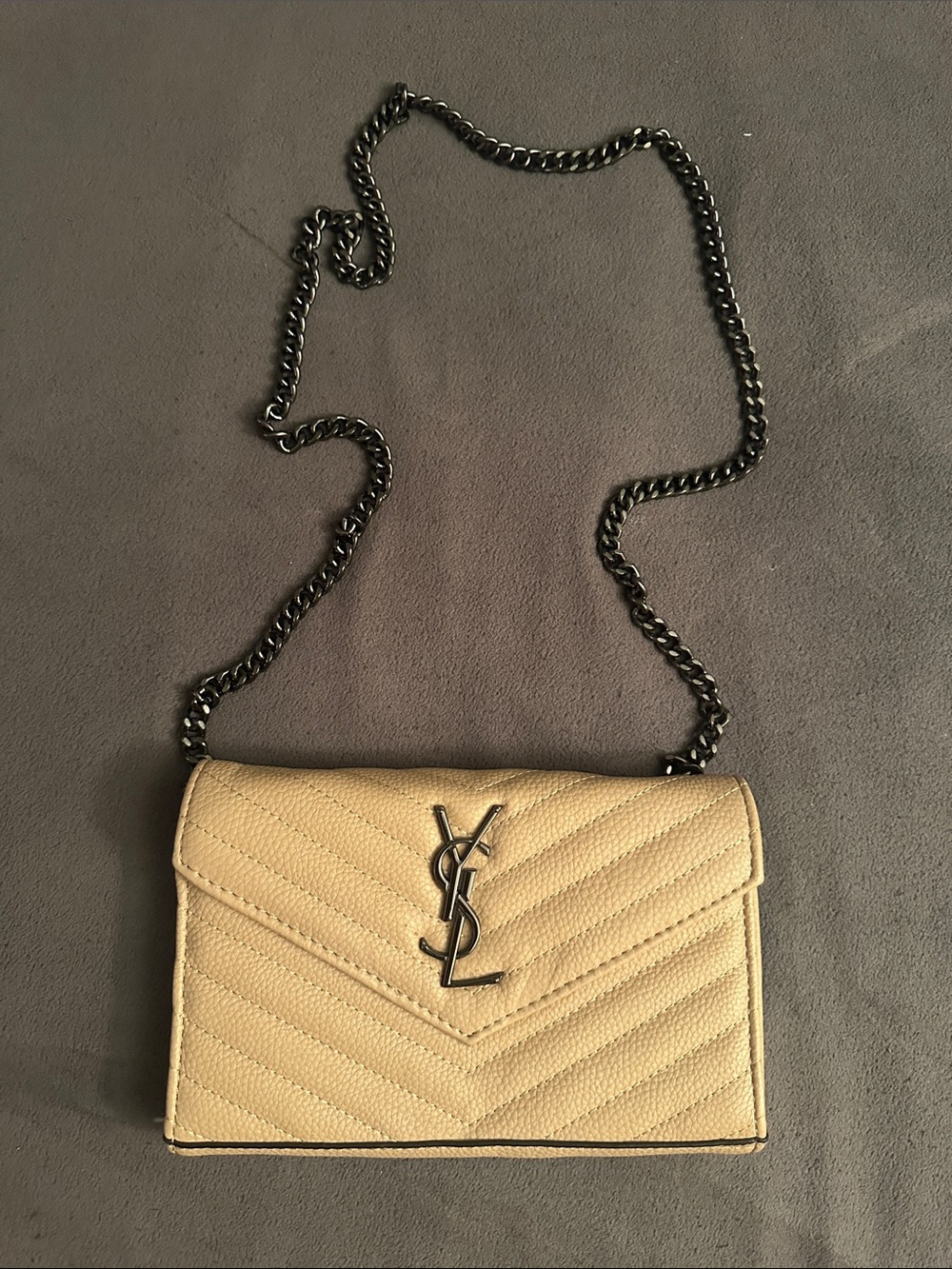 Cream Quilted Chevron Chain Crossbody